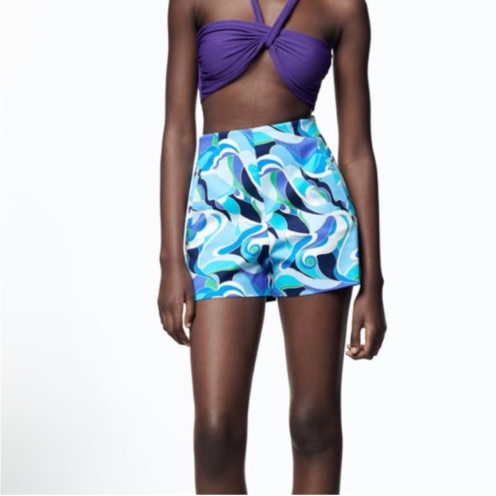 ZARA HIGH-WAIST‎ PRINTED BERMUDAS MULTICOLOURED